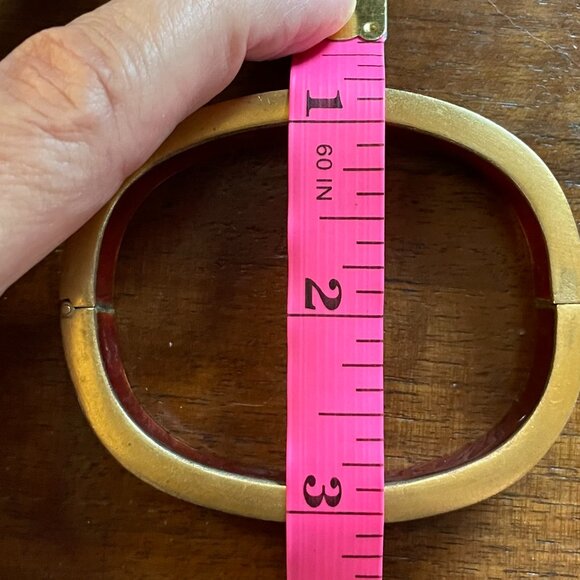 Rare Rounded Rectangular  Cloisonne Hinged Bangle with Gold-Tone Edges - Picture 9 of 9